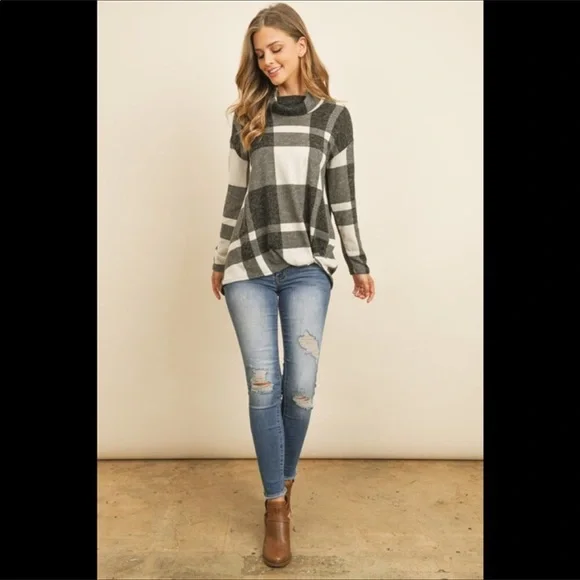 Plaid Cowlneck  Sweater - Picture 2 of 4